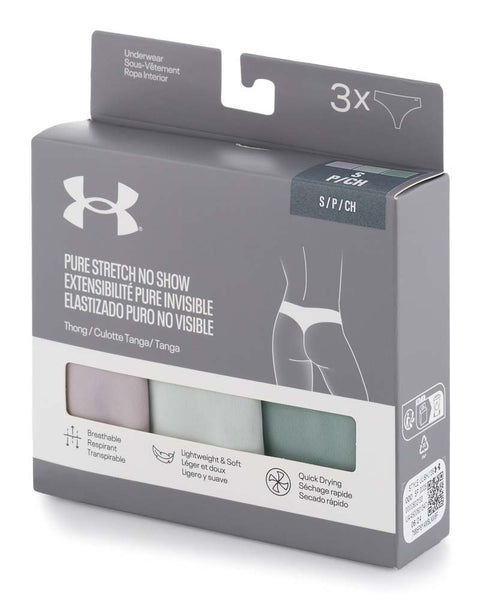 Pure Stretch No Show Thong Solid 3PK Gray Dawn